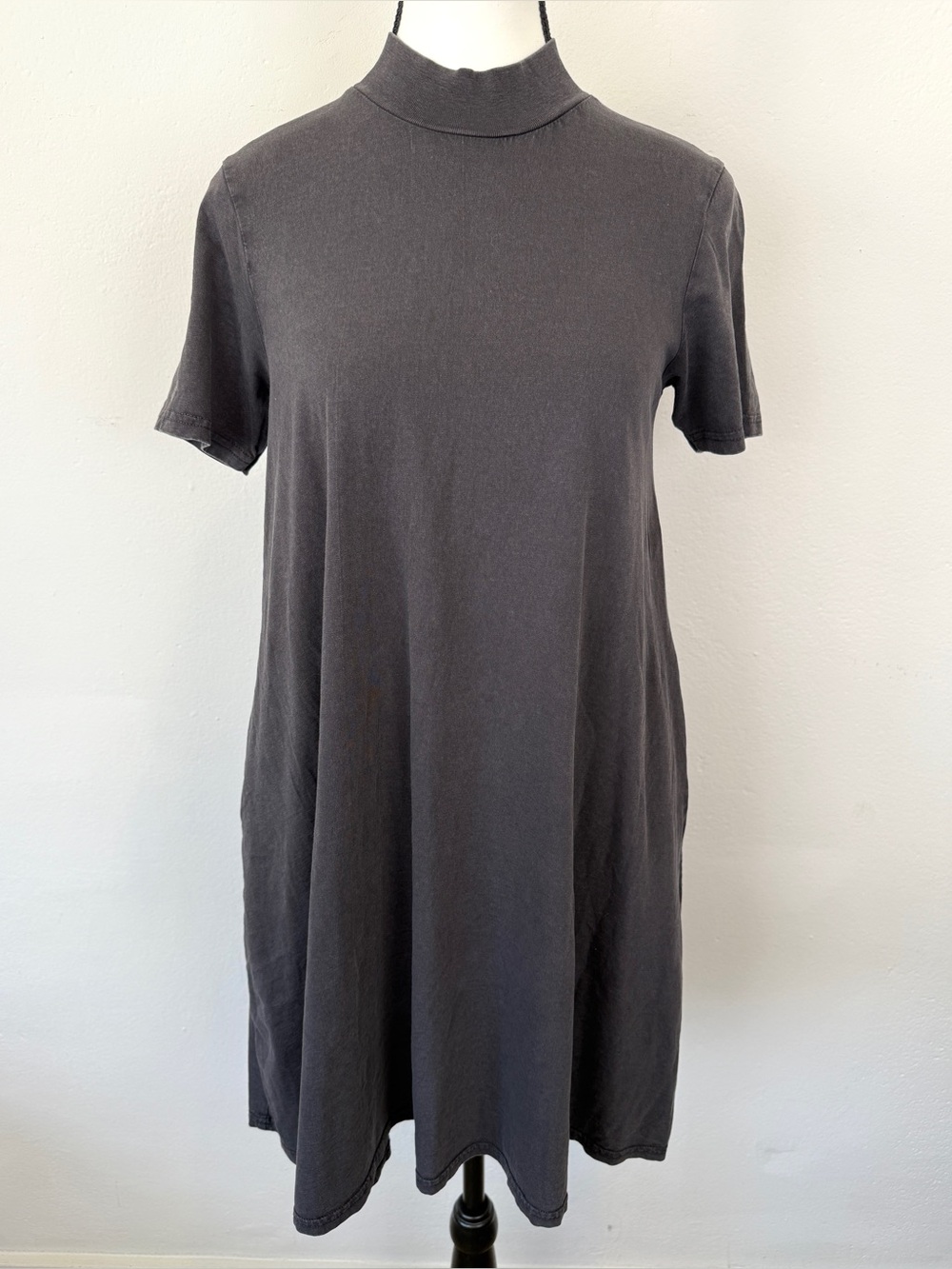 Cheap Monday Size S Mystic Wash Dress Charcoal Gray Mock Neck T Shirt Dress